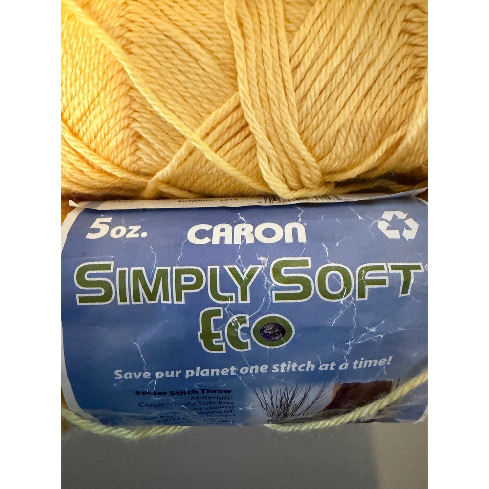 Caron Simply Soft Eco Yarn Sundrop Yellow 3 Skeins 5oz Medium Recycled Polyester - Picture 2 of 3